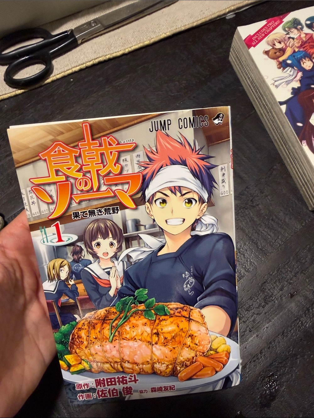 Blue Manga Volume with Red-Orange Cover Art (Japanese Comic)